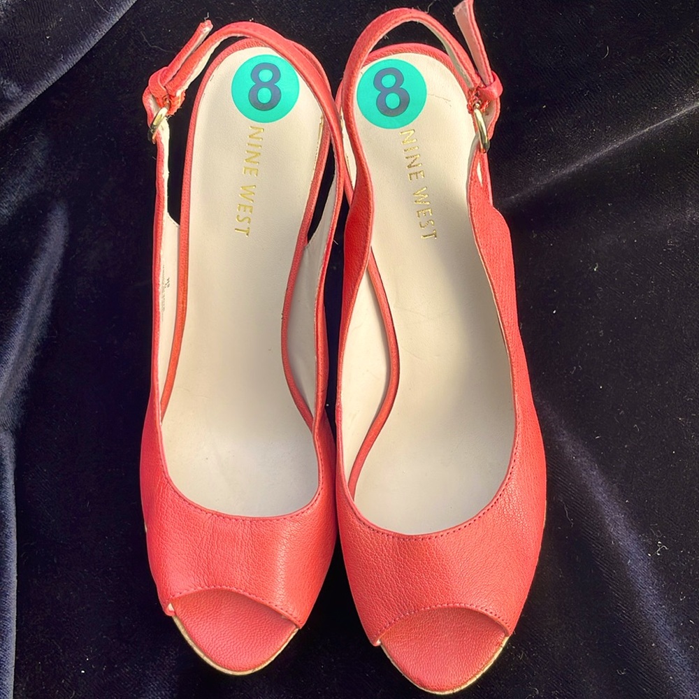 NINE WEST LEATHER PEACH PEEP TOE HIGH HEEL SANDALS - 8 - NEW ! 🍑🧡🔥 - Picture 4 of 13